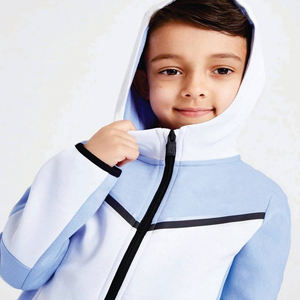 Conjunto deportivo azul y blanco de dos piezas para niños, chaqueta con cremallera y pantalones deportivos, ropa deportiva informal para entrenamiento, para niños. - Product Image 3