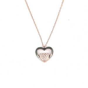 Pendentif double cœur en or 14 carats et platine, zircon blanc, diamant, perle, argent sterling 925, serti clos tendance, plaqué rhodium - Product Image 4