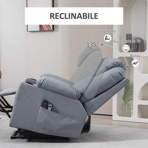 HOMCOM-Silla elevadora reclinable hasta 135 ° con 8 puntos de masaje, control remoto y reposapiés, 88x99x106 cm, color gris - Product Image 5