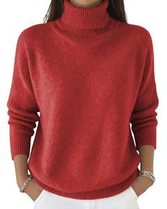 Customized Women <b>Red</b> Turtleneck Sweater Wool Acrylic Knit Pullover Long Sleeve Winter Warm Custom Manufacturer OEM Wholesale - Product Image 1