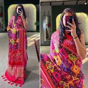 Impresionante diseño de gasa suave Sari brillante lámina táctil de lujo diseñado con material de rayón de lino y algodón de seda - Product Image 6