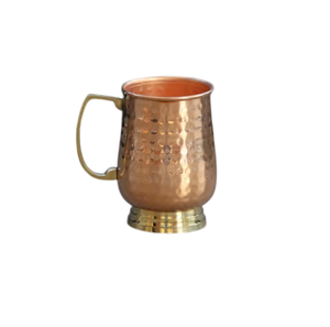 Taza Redonda Clásica de Cobre Martillado con Borde de Acero Inoxidable y Asa Decorativa Dorada para Bebidas - Product Image 2