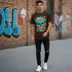 T-shirt décontracté pour homme, col rond, coupe classique, imprimé graphique, mélange de coton, style streetwear, impression sur le devant - Product Image 1