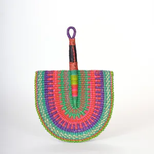 创新壁挂海草风扇非洲天然环保彩色稻草手扇定制品牌名称印花