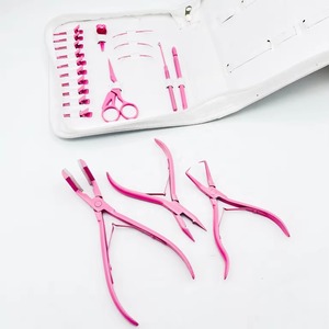 Kit d'outils d'extension de cheveux pince à cheveux en acier inoxydable avec étui blanc couleur rose - Product Image 3