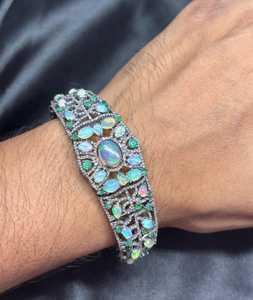 Pulsera de diamantes de esmeralda de ópalo etíope, corte rosa, pavé, Plata de Ley 925, joyería de piedras preciosas, regalo para ella hecha a mano - Product Image 6