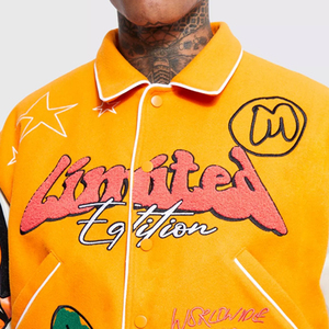 แจ็กเก็ตเลตเตอร์แมนสไตล์วินเทจสำหรับผู้ชายเสื้อแจ็กเก็ตหนังปักลายด้วยกำมะหยี่ - Product Image 3