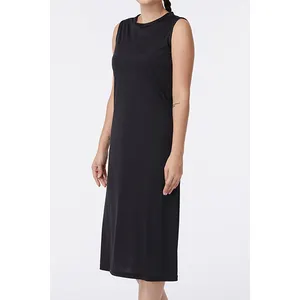 TOFISA PLAIN COLOR ZERO SLEEVE BELOW KNEE ROUND COLLAR SIMPLE ELEGANT AND COMFORTABLE BASIC WOMEN'S DRESS