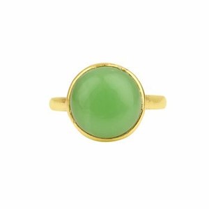 Venta caliente 10mm delicado anillo de plata 925 chapado en oro de 18 quilates para mujer con nuevo diseño bisel ajuste Calcedonia crisoprasa piedra preciosa - Product Image 5