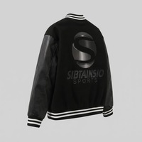 Blouson bomber noir premium avec manches en cuir véritable, blouson bomber personnalisé style Letterman, col côtelé à boutons pression