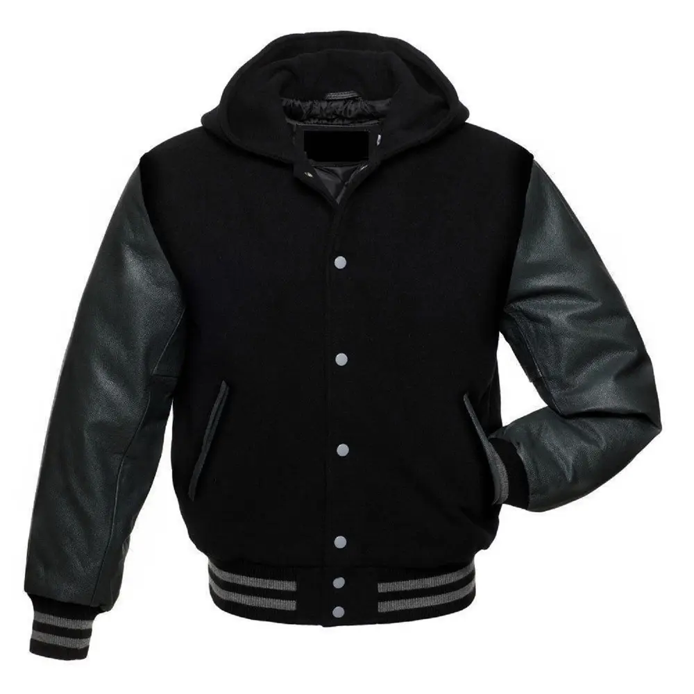 Zwarte Hoodie Nieuwste Stijl Varsity Jack Custom Wollen Met Leren Mouwen Varsity Jack Groothandel Prijs Jassen Van Custom Fig