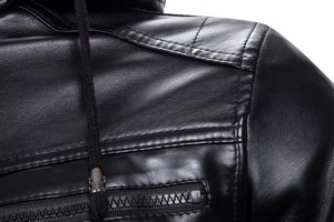 Chaqueta de Cuero PU para Hombre de Invierno, Chaqueta de Cuero Genuino Teñida Lisa, Color Sólido Informal, Diseño con Cuello Alto y Cremallera - Product Image 4