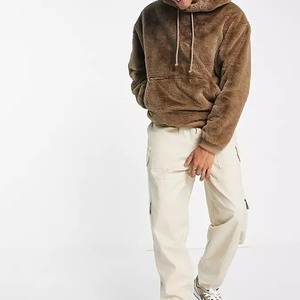 Sudadera con Capucha para Hombre, Personalizada OEM, 100% Algodón, Estampado Invernal con Letras, Color Marrón, Hombros Caídos, Talla Grande, Forro Polar, Cierre de Cremallera, Bolsillos, Corte Regular - Product Image 4