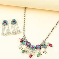Ensemble collier et boucles d'oreilles Anokhi en argent 925 plaqué or, motif floral Chidiya, bijoux fins pour mariage, cadeau pour femme, zircon turquoise