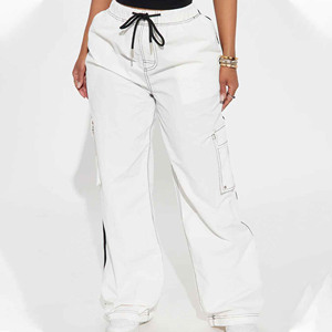 Pantalones Cargo para Mujer, Cintura Alta, Pierna Ancha, Bolsillos Casuales, Pantalones de Moda con Cordones Ajustables en las Piernas - Product Image 6