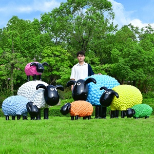 Statue de mouton en fibre de verre décorative d'extérieur, revêtement écologique, dessin animé, paysage de jardin, petite statue de mouton - Product Image 5
