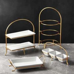 Ornate heavy-duty metal <b>3</b> tier pastry tray with handcrafted engravings, ensuring a premium and artistic appeal - Product Image 1