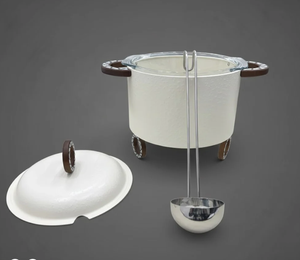 Casserole moderne en acier inoxydable émaillé blanc pur avec poignée, forme carrée, pour buffet et service de fête, écologique - Product Image 3