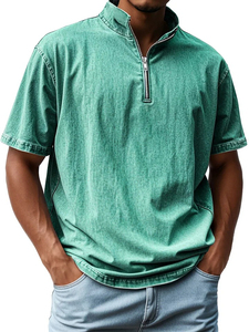 T-shirt zippé à manches courtes pour hommes coupe ajustée haut de gymnastique respirant entraînement été décontracté fitness vêtements de sport vêtements élégants - Product Image 4