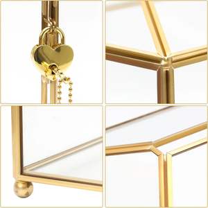 Grande boîte en verre Boîte à cartes de mariage avec serrure pour bijoux cosmétiques Sculpture Terrarium Boîte à cartes en verre de mariage en or - Product Image 3