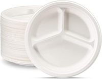Assiettes jetables en bagasse compostable à 3 compartiments pour les fêtes, le camping, vaisselle robuste, plateau, logo personnalisé