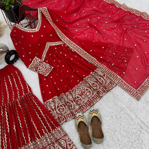 Dernier Designer Faux Georgette Broderie Séquence Travail Sharara Costume Par FabZone - Product Image 1