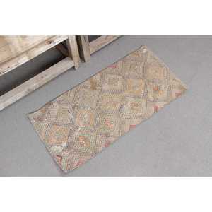 Alfombra Turca de 1.3x2.6 pies, Alfombra Kilim, Alfombra Oriental Marrón de Lana - Product Image 3