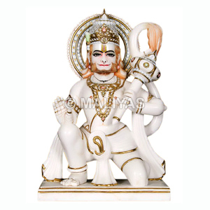 Estatua de Hanuman Ji de mármol |   Ídolo de Bajrangbali Arrodillado para Templo en Casa |   Maliyas - Product Image 1