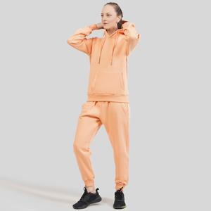2025 nouveauté automne hiver Logo personnalisé dames tenues femmes couleur unie sweats à capuche veste et pantalon deux pièces ensemble - Product Image 3