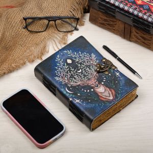 Handmade Vintage Retro Travel Sketchbook Unlined Leather Embossed Design Water Color Lock Closer Saddle Stitching Exclusive - Product Image 6