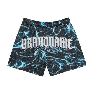 Shorts de sport pour femmes en mesh polyester respirant, imprimé éclair noir, sublimation, logo personnalisé, design sur mesure. - Product Image 6