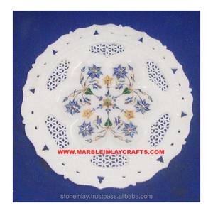 Mopa con incrustaciones de flores, la mejor placa incrustada de mármol blanco pulido con diseño Jali - Product Image 1