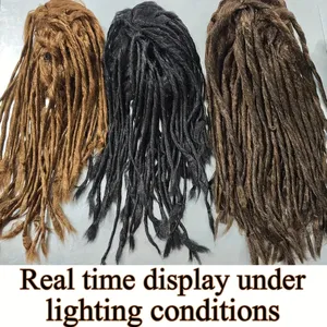 Perruque longue en dreadlocks pour hommes, synthétique, noire, avec <span class=keywords><strong>bonnet</strong></span> en maille élastique transparente, densité 250%, dreadlocks droites, tressage au crochet, mi-longue - Product Image 2