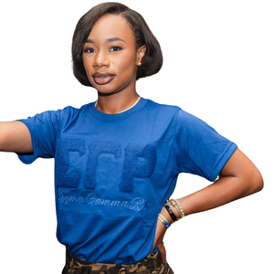 Camiseta de chenilla azul real Sigma Gamma Rho Sorority para mujer, con letras griegas, de algodón premium, manga corta, ropa griega - Product Image 5