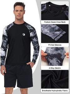 เสื้อแรชการ์ดแขนยาวคุณภาพสูงสั่งทำพิเศษ แห้งเร็ว ยืดหยุ่นได้ เหมาะสำหรับออกกำลังกายและว่ายน้ำ ผลิตจากโพลีเอสเตอร์/ไนลอน 240 กรัม สำหรับผู้ชาย รับผลิตแบบ OEM ขายส่ง - Product Image 4