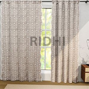 Ridhi <b>Taupe</b> Hand Block Printed Cotton <b>Curtain</b> for Window & Door Indian Design Trendy Home Decor 2025 - Product Image 1