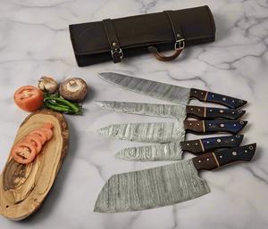Ensemble de 5 couteaux de chef en acier Damas |   Ensemble de couteaux de cuisine ambidextres écologiques de qualité supérieure, manches en bois |   OEM Vente en gros Personnalisé - Product Image 6