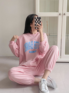 Conjunto de pijama de 2 piezas de talla grande para mujer, Jersey transpirable, Tops y pantalones largos, ropa de dormir informal para otoño - Product Image 2