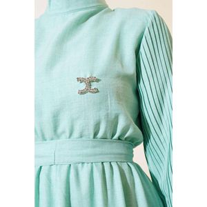 Robe en lin à manches plissées Menthe - Product Image 2