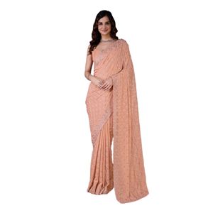 Sari en soie mélangée pour femmes Trendmalls, broderie Zarkan, pièce de chemisier non cousue, occasions de fête et de mariage (toutes saisons) - Product Image 1