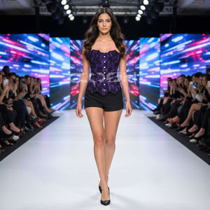 Purple Satin Corset with <b>Black</b> <b>Lace</b> Overlay Gothic Bustier <b>Top</b> for Fashion & Party Wear - Product Image 4