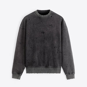 Men's Heavy Cotton Streetwear Distressed Sweatshirts Acid Wash <b>Vintage</b> Pullover <b>Jumper</b> - Product Image 1