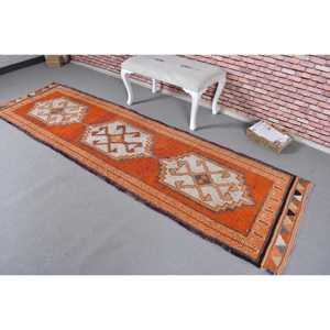 3x10.2 ft Turkish <b>Runner</b> <b>Rug</b>, Orange White Vintage Ombr Wool <b>Rug</b> - Product Image 2