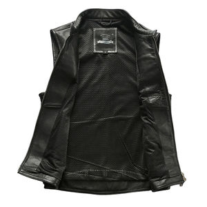 Bike Riding Casual Breathable Genuine Leather <b>Vest</b> for <b>Men</b> Women Black Slim Fit Winter Motorcycle Outerwear - Product Image 5