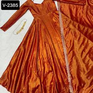 Most Attractive Women Wear Banarasi <b>Tissu</b> Anarkali Long Gowns for <b>Wedding</b> and Festival Wear Kurtis with Fancy Dupatta for Women - Product Image 4