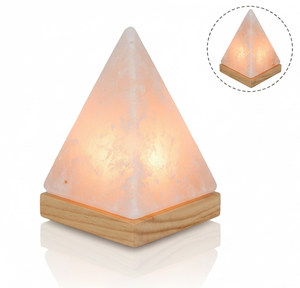 Lampe en forme de pyramide en sel de l'Himalaya blanc neige, sel de roche blanc naturel, cristal sculpté à la main, ioniseur de guérison, énergie, base en bois - Product Image 4
