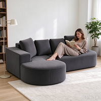 Zeitgenössisches Cord-Sofa mit Vakuumkomprimierter Verpackung, Graues Modulares Ecksofa für Einfachen Versand