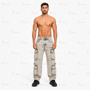 Pantalon cargo en jean pour homme, vente en gros, personnalisable, multi-poches, style utilitaire, coupe décontractée, streetwear, mode - Product Image 4