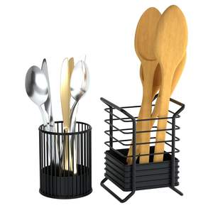 Modern Black Ribbed Utensil Holder: Minimalist <b>Kitchen</b> Organizer for Cutlery & Tools, Eco-Friendly Countertop Decor - Product Image 1