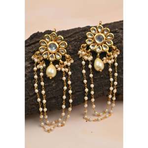 Delicate Kundan <b>Pearl</b> <b>Earrings</b>-Elegant and Timeless Jewelry - Product Image 5